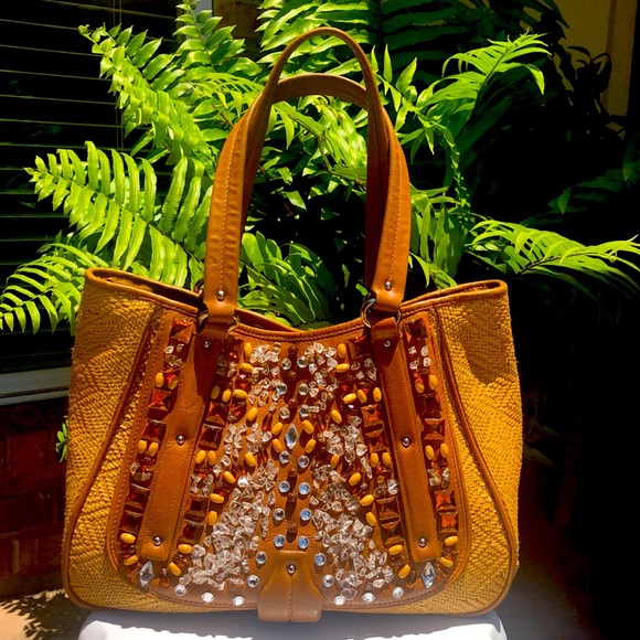 COLE HAAN Natural Sydney Straw & Leather Tan - Picture 1 of 11
